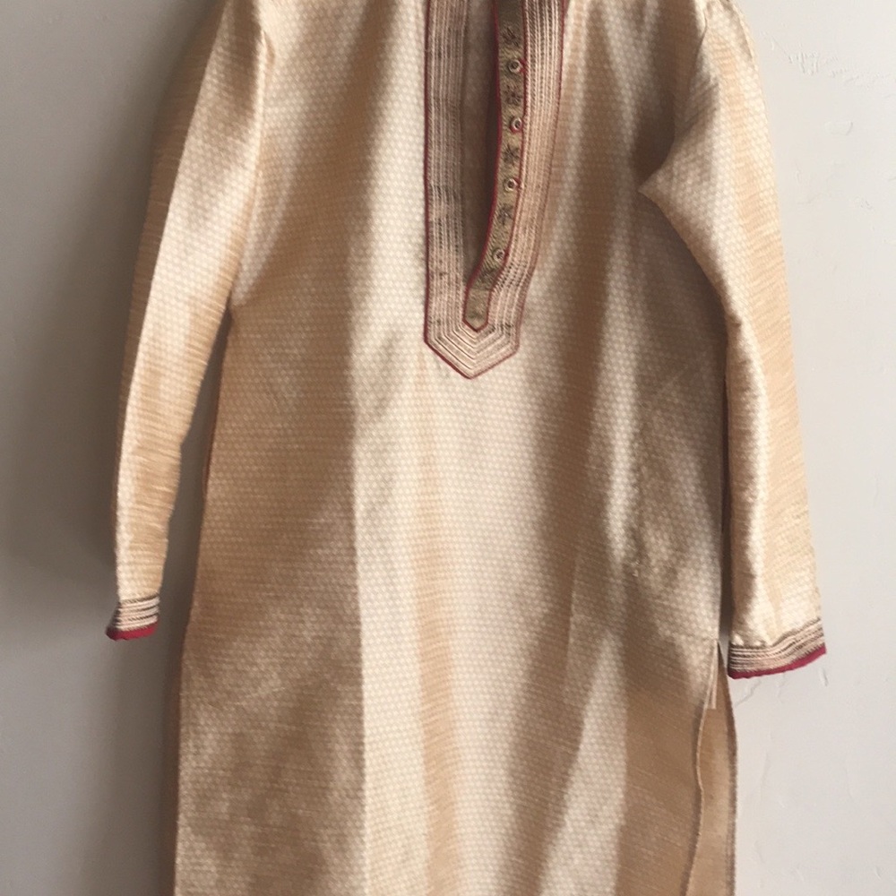Kids Cream Embroidered Kurta Shirt